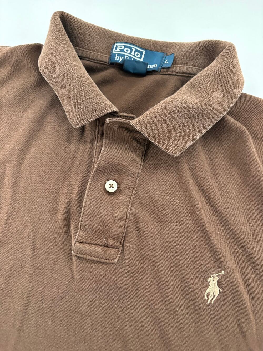 Polo Ralph Lauren Men's L Brown Polo Shirt Made in Hong Kong Tan Pony